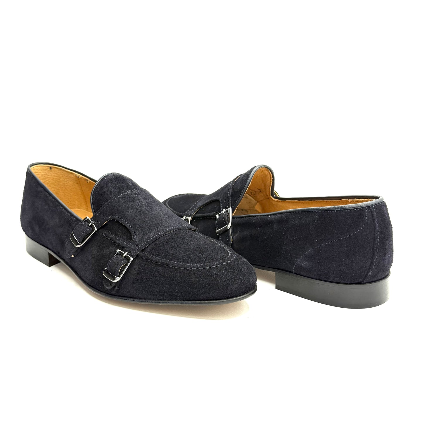 Mocassino Doppia Fibbia in Pelle Scamosciata Blu Marino