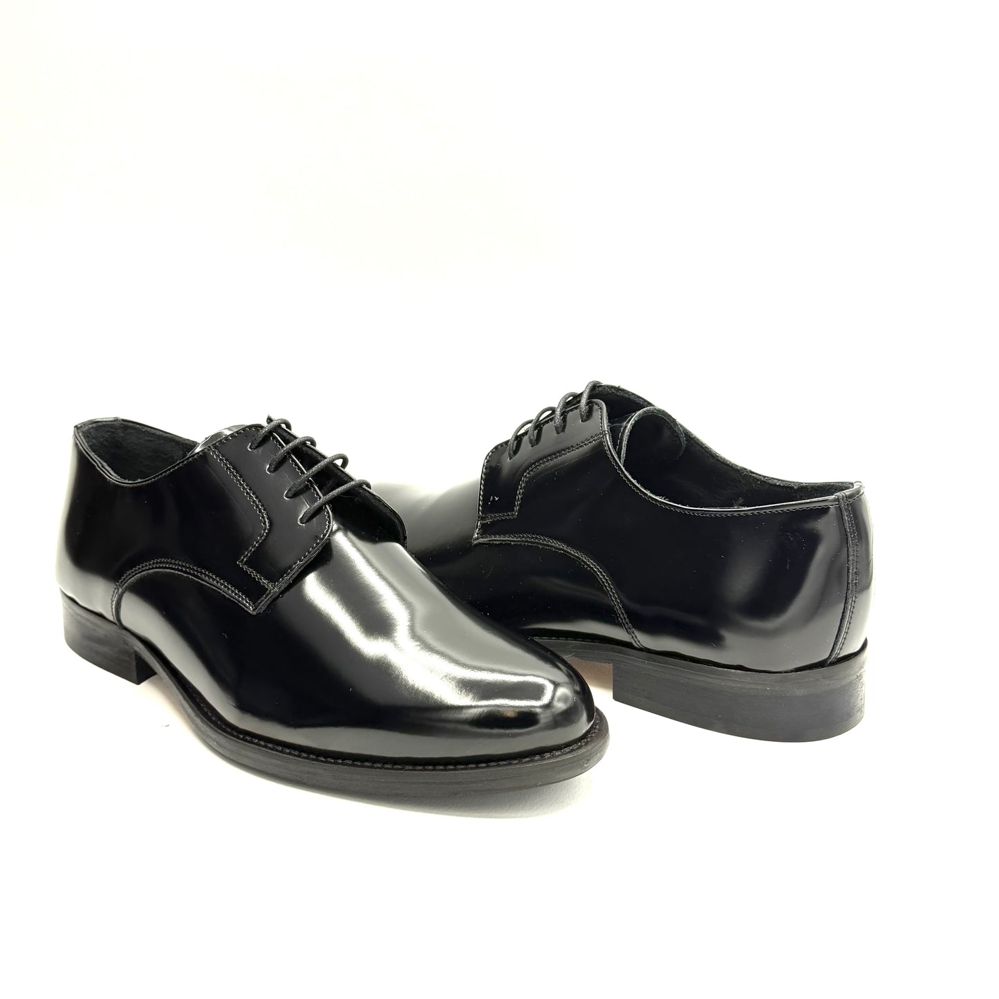 Derby SemiLucido Nero Suola in Cuoio