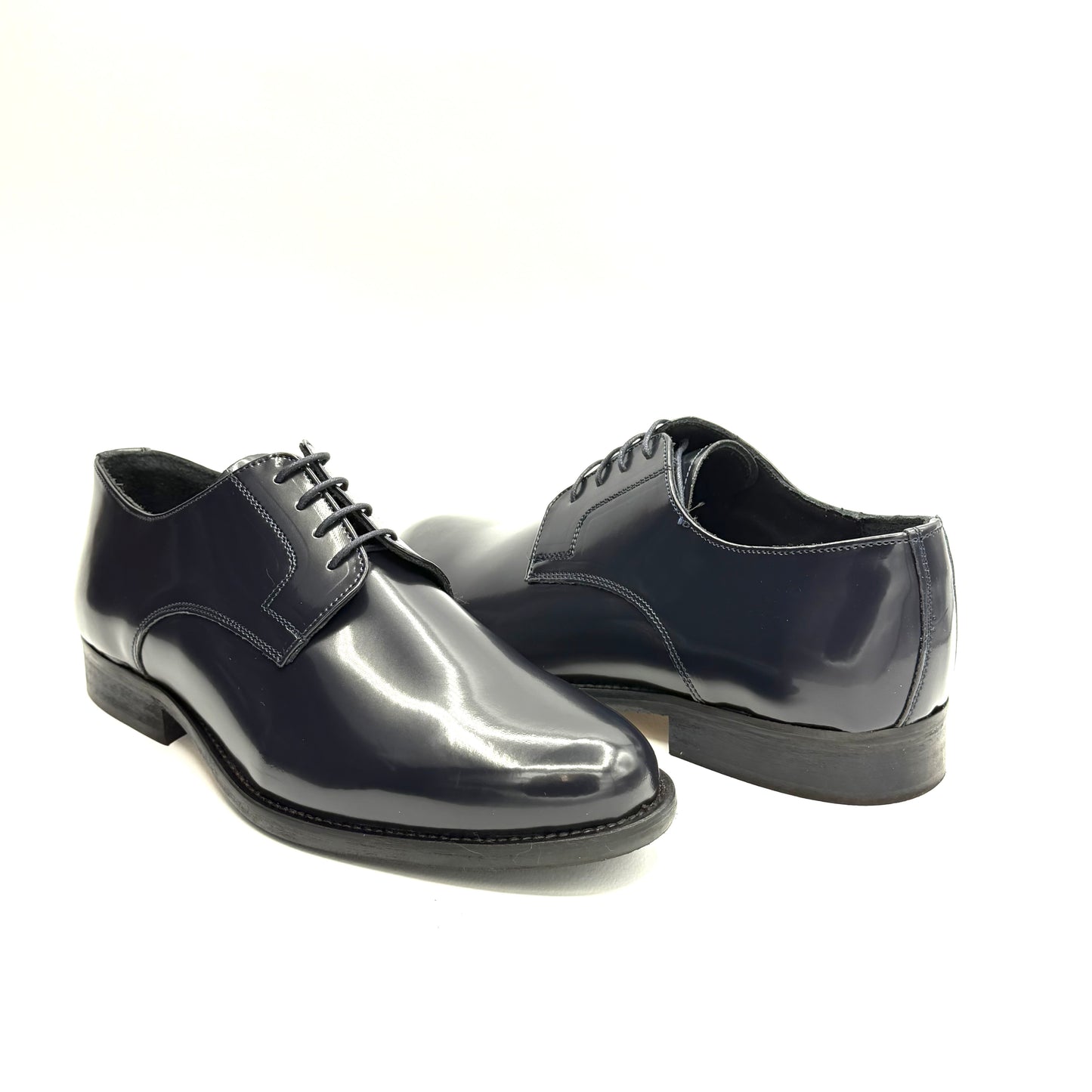 Derby SemiLucido Blu Suola in Cuoio