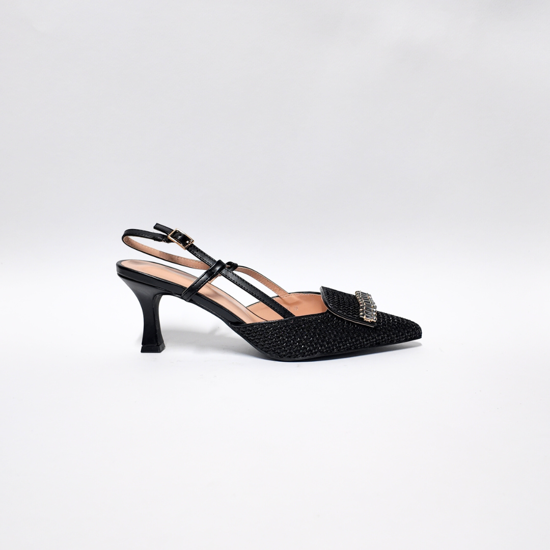 Slingback Raffia Nero