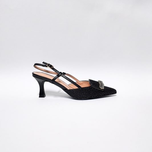 Slingback Raffia Nero