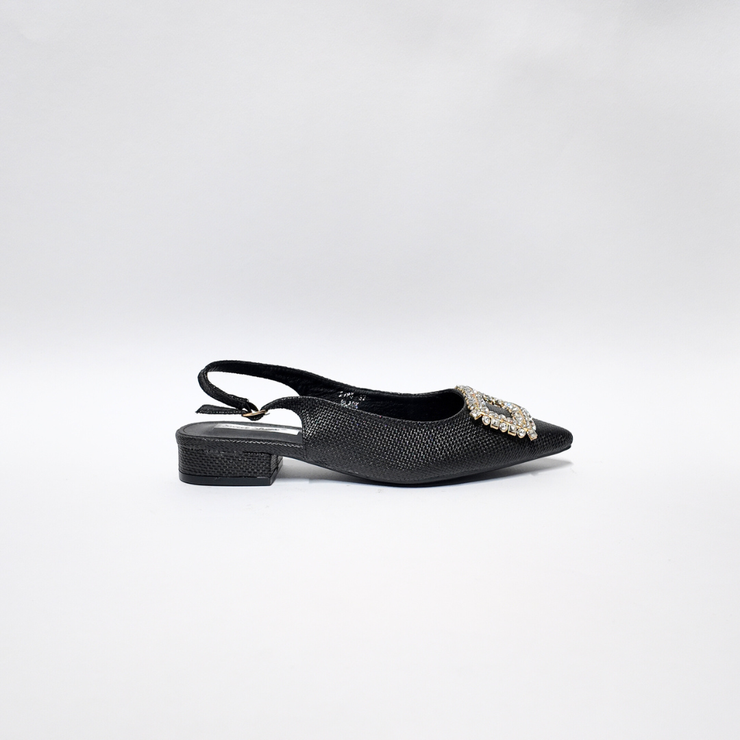 Slingback Raffia Nero