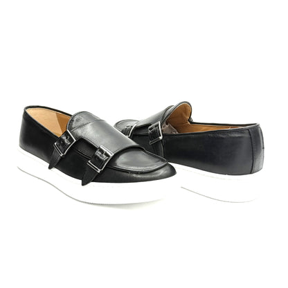 Mocassino Fibbie in Pelle di Vitello Nero