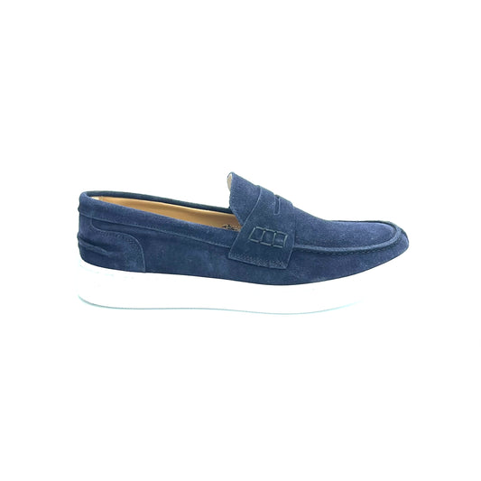 Mocassino College in Pelle Scamosciata Blu Marino