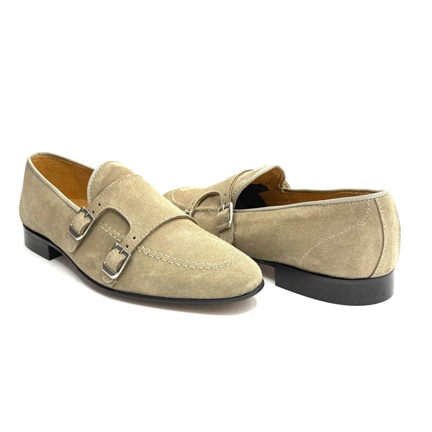 Mocassino Doppia Fibbia in Pelle Scamosciata Beige