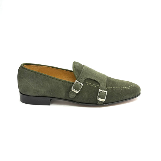 Mocassino Doppia Fibbia in Pelle Scamosciata Verde